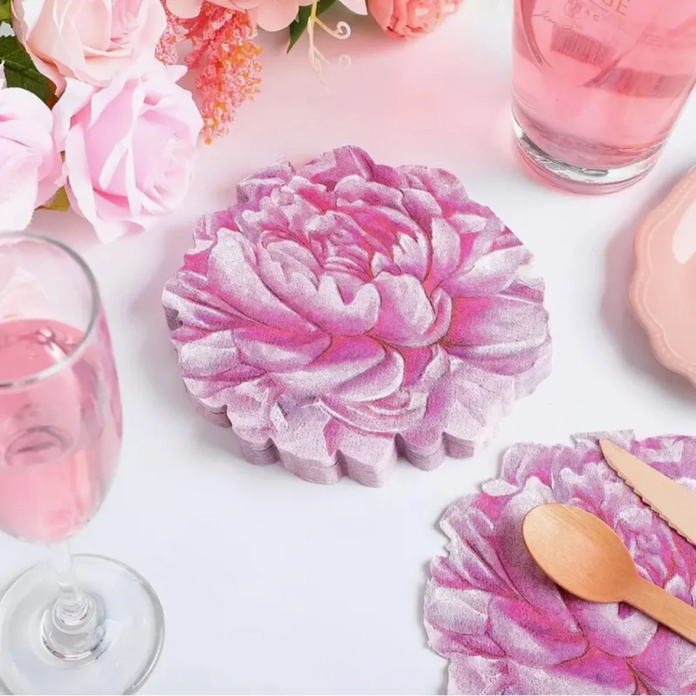 Pink Peonies Decorative Shaped Paper Napkins, 20 ct